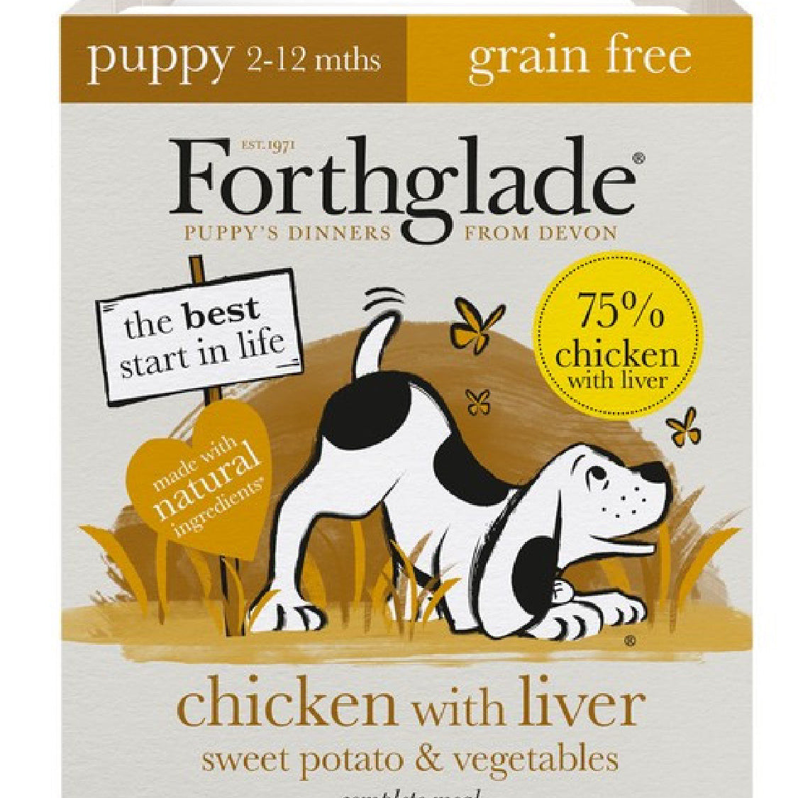 Forthglade puppy chicken with liver sweet potato and vegetables wet food 395g