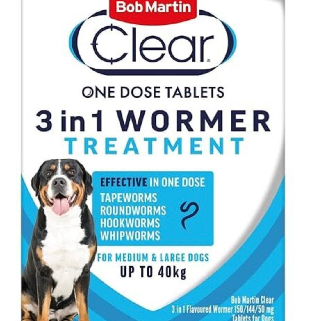 Bob Martin 3in1 wormer treatment for medium & large dogs weighing upto 40kg