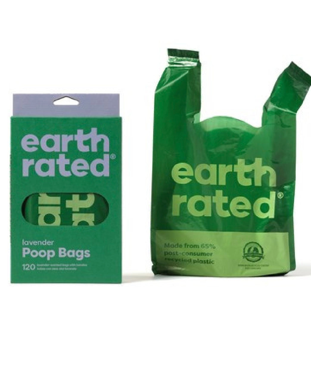 Earth rated lavender scented poo bags with handles.