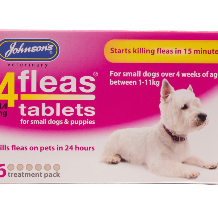 Johnson’s 4fleas tablets for small dogs and puppies over 4 weeks of age weighing between 1-11kg (6pack)