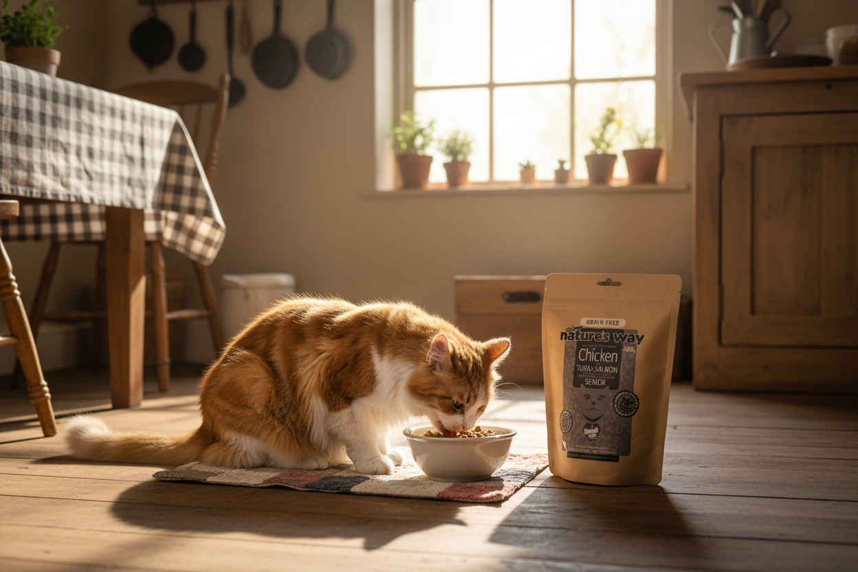Natures Way Grain Free Chicken with Tuna & Salmon Complete Dry Food for Senior Cats 300g