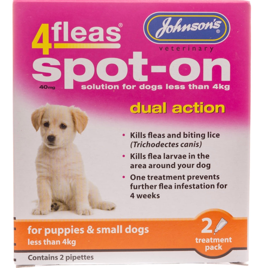 4fleas dual action spot on for puppies and small dogs weighing less than 4kg