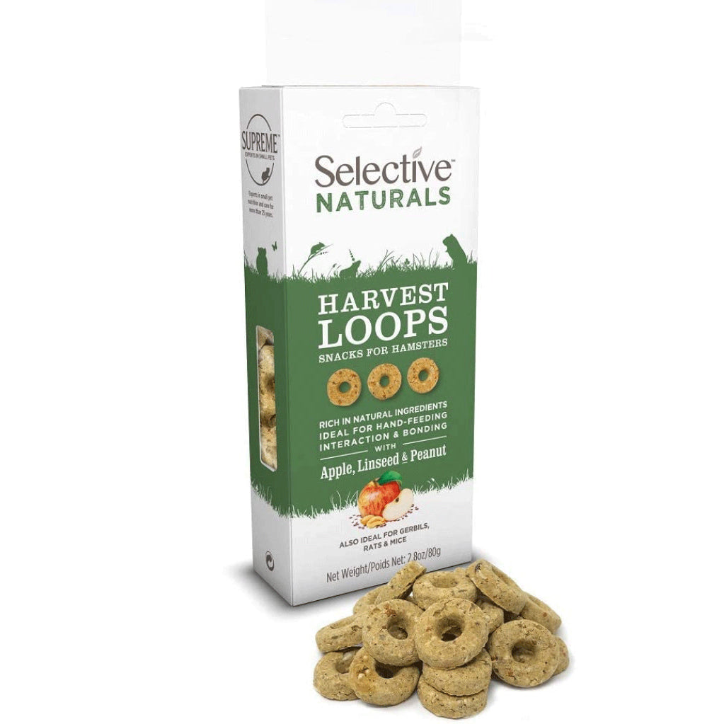 Selective naturals harvest loop snacks suitable for hamsters, gerbils, rats and mice.