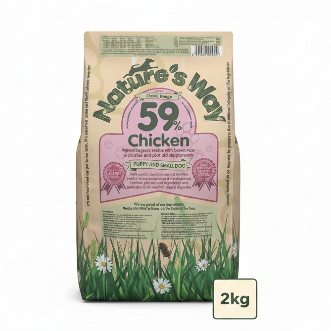 Naturesway Puppy and small dog recipe
with 59% Chicken 2kg