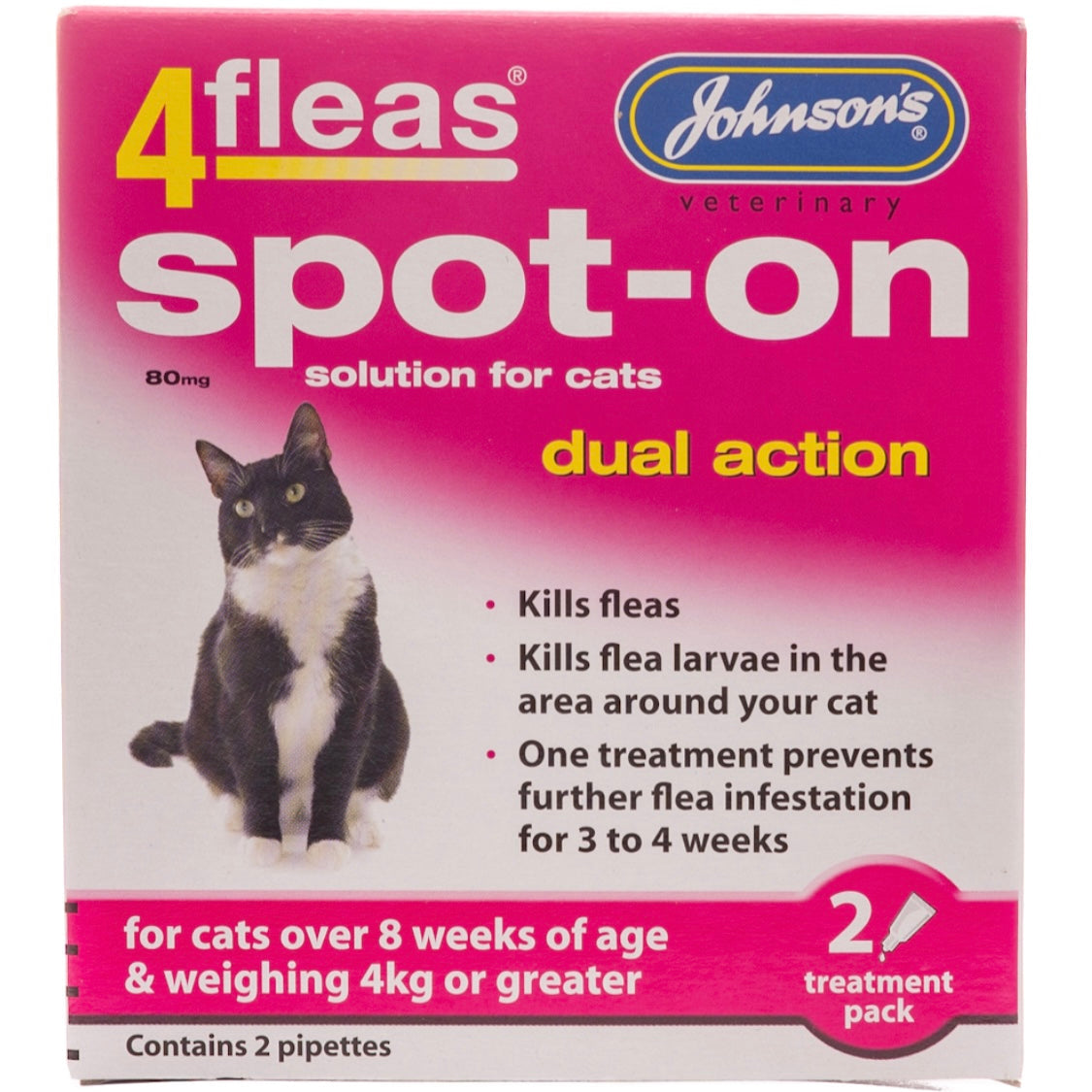 4fleas spot on dual action for adult cats over 8 weeks weighing 4kg or greater
