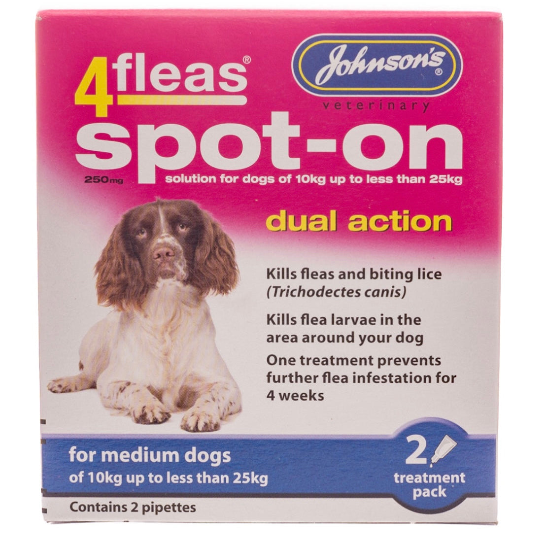 Johnson’s 4fleas dual action spot on for medium dogs weighing between 10kg upto less than 25kg