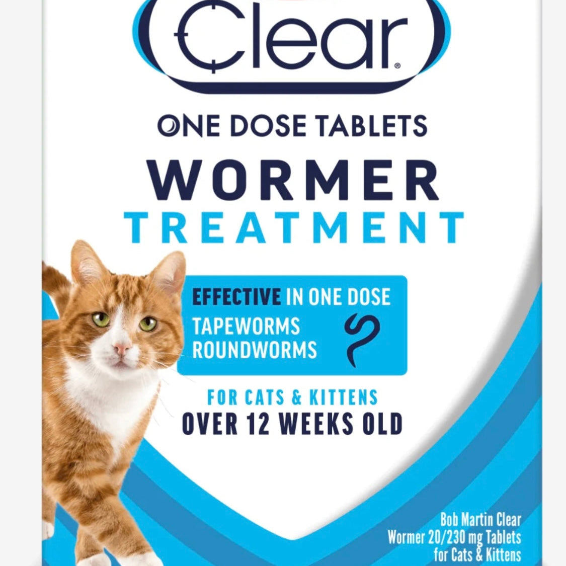 Bob Martin clear one dose wormer for cats and kittens over 12 weeks of age
