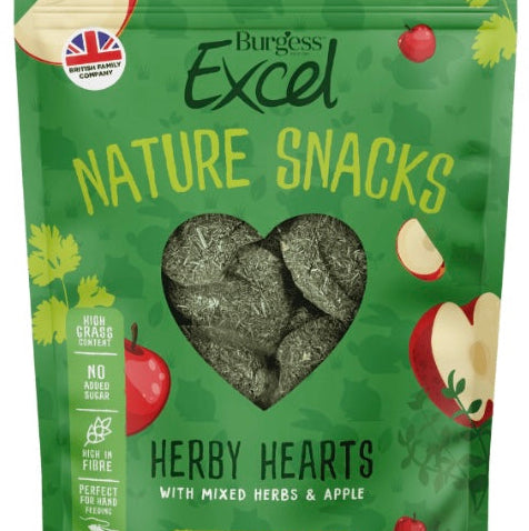 Excel nature snacks herby hearts for rabbits and guineapigs 60g